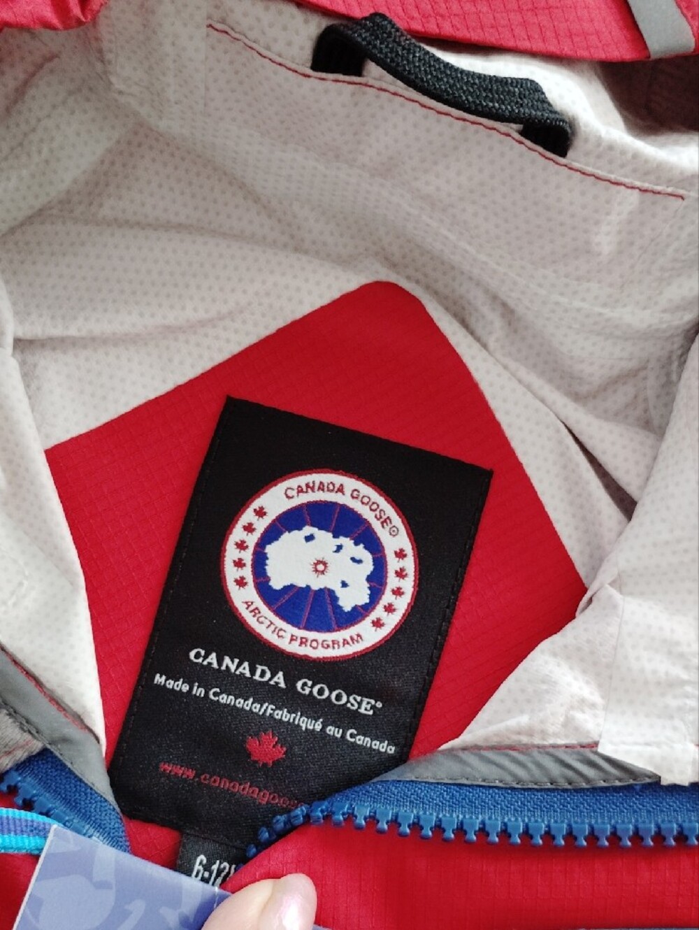 Canada Goose Red Kids Hooded Jacket with Teal Trim - Picture 4 of 12
